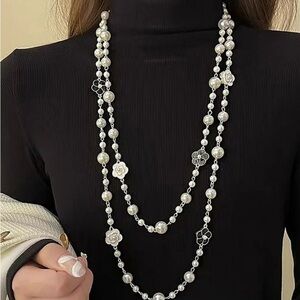Elegant Faux Pearl and Gold and black Floral Necklace with #5 and more 🔥